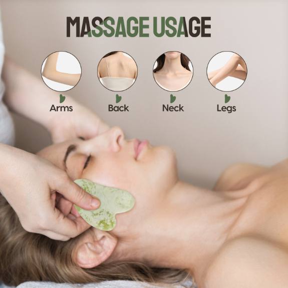 Gift Box Facial & Body Massage Tool Set 100% Natural Quartz: Tea Green