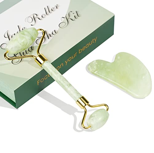 Gift Box Facial & Body Massage Tool Set 100% Natural Quartz: Tea Green