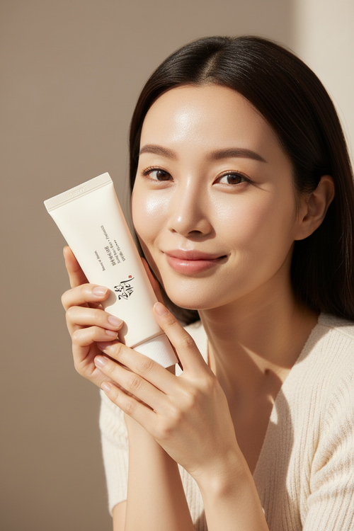 Asian Woman with Beauty of Joseon Sunscreen