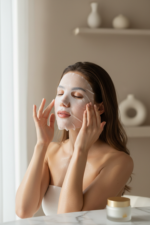 Woman Applying Sheet Mask