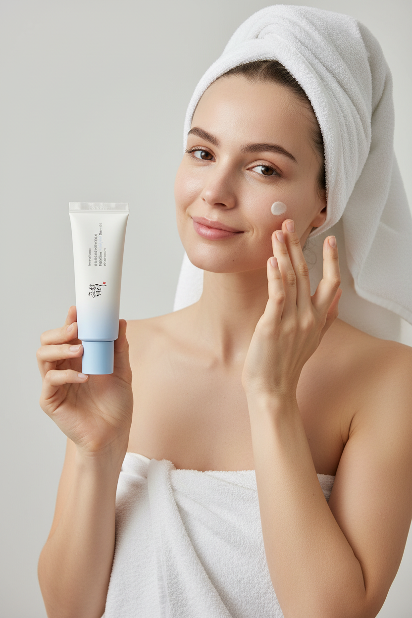 Woman Holding and Applying Beauty of Joseon Sunscreen